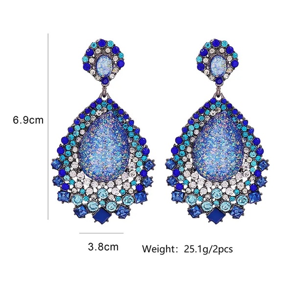 ◾️High-Quality Blue Rhinestone Dangle Earrings - Picture 4 of 6